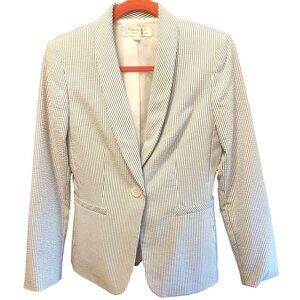 Tahari Women's Seersucker Blazer Blue & White Stripe Cotton Blend Size 4